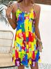 Vestido estampado de estilo falso, cómodo, con cuello en V y falda con tirantes sexy e informal para mujer de verano 2024