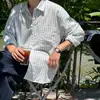 Camisa de Manga Larga Rayada Estilo Japonés Myq para Hombre, Camisa Casual Holgada de Otoño, Atuendo Estilo Old Money para Viajes Diarios Estilo Coreano