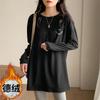 Camiseta de veludo de manga comprida para mulheres no outono e inverno 2024 nova estampa de desenho animado comprimento médio cobrindo o quadril solto casual top