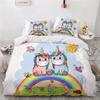 Juego de Ropa de Cama con Estampado de Unicornio Arcoíris de Dibujos Animados de Dos, Tres o Cuatro Piezas, Funda Nórdica, Tejido Cepillado de Moda