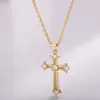 Colar Cruzado Punk Vintage Banhado a Cobre Transfronteiriço, Corrente de Clavícula Versátil Fashion Personalizada com Zircônia, Design de Nicho Europeu e Americano