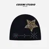 Gorro de Punto Estampado de Leopardo Estilo Coreano Estrella de Cinco Puntas para Mujer Invierno Cálido Streetwear Diario de Gama Alta Estilo Chica Picante Gorro de Lana