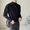 Camisa Blanca de Terciopelo Alemán de Color Sólido con Mangas Largas para Hombre, Cuello Semi Alto, Estilo Coreano Otoño e Invierno, Corte Holgado, Camisa Base para Capa Interior, Moderna