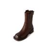 Botines marrones de piel de vacuno de tacón medio grueso estilo Dongdaemun simple para combinar con todo Otoño 2024 de punta redonda para niños