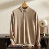 Suéter de punto de manga larga de cachemira 100% pura para hombre, estilo polo plano, de lujo, para negocios, de cachemira de alta calidad.
