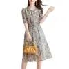 Vestido de seda de amoreira, vestido floral francês para o chá, vestido elegante feminino com acinturamento e corte A, roupas femininas de verão