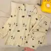 Nuevo Cárdigan con Solapa Pijama para Mujer Primavera y Otoño Algodón Nube Dibujos Animados Ropa de Casa Popular de Comercio Exterior Traje Venta al por Mayor