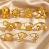 Anel de Aço Inoxidável com Pérola de Zircônia Estilo Oceano Cruzado Europeu e Americano Anel de Estrela do Mar Concha Búzio Joia de Mão Elegante para Mulheres