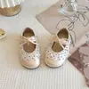 Sapatos de Couro Prata para Bebê Menina, Estilo Primavera e Outono, Sapatos de Couro Coreanos Retrô de Solado Macio, Sapatos de Couro Estilo Princesa de Passarela para Menina