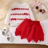 Amazon Otoño Nuevo de Moda Europeo y Americano para Niños Tops Blancos de Manga Larga con Corazones Combinados con Faldas Rojas a la Moda