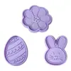 Conjunto de 3 Peças de Forma para Biscoito de Páscoa Formato Flor Coelho Ovo Conjunto de Ferramentas para Assar