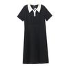 Vestido Nuevo de Manga Corta con Cuello Polo Talla Grande para Mujer Verano Ceñido a la Cintura Sencillo Ropa de Trabajo Vestido de Longitud Media 232224