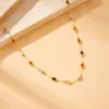 Nuevo Collar de Cadena con Piedras de Colores y Perlas de Acero Inoxidable Chapado en Oro, Diseño de Nicho de Moda Europea y Americana, Estilo Étnico Retro