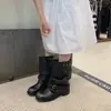 Botas de mujer de piel 2026 modelo nuevo, botines de pierna ancha de tacón medio, botas apiladas plisadas adelgazantes, botines negros