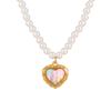Collar de Amor de Concha de Perla Shijia Coreano para Mujer Moda Retro Personalidad Acero Titanio Chapado en Oro Pvd Cadena Clavícula