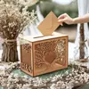 Caja de regalo de tarjeta de felicitación de madera nueva más vendida transfronteriza, suministros de boda, caja de tarjetas de presentación calada, caja de registro, caja de regalo de boda de madera
