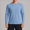 Camiseta Deportiva de Secado Rápido para Hombre Malla Cuello Redondo Amigable con la Piel Casual Manga Larga Para Viajar Senderismo Baloncesto Tenis Top