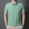 Polo de Seda de Hielo de Verano Sin Costuras Urbano de Negocios con Cuello Camisero para Hombre Camiseta Sencilla de Color Sólido Camisa de Aire Acondicionado para Papá Camisa de Empleado