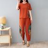 Traje de lino y algodón para madre de mediana edad, verano 2024, ropa para mujer de mediana edad, estilo étnico retro, camiseta de manga corta, conjunto de dos piezas