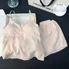 2026 Novo Conjunto de Pijama com Sutiã de Alça Fina e Bojo de Algodão Nuvem para Mulheres Shorts Simples de Verão Roupa de Casa Respirável