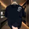 Camiseta de Seda de Leche Verano Versátil 2026 para Hombre de Manga Corta Madura Lujo Ligero Casual Versátil Estampada Cuello Redondo Holgada Moderna