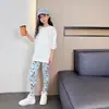 Calças cropped estilo coreano novas de outono e verão para crianças de 3 a 11 anos, coloridas estampadas, leggings para meninas, finas, para uso externo, transfronteiriças
