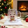 Taza de vidrio de borosilicato impresa con temática navideña, taza de doble pared con patrón de dibujos animados para leche, desayuno, café y té con leche