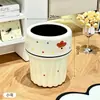 Lixeira Redonda Dupla de Cor Creme Fofa para Uso Doméstico, Adequada para Sala de Estar, Cozinha, Quarto, Lixeira de Armazenamento de Grande Capacidade