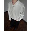 Sudadera Gris Estilo Americano con Cuello Alto Fresca de Otoño para Hombre, Camisa Henley de Alta Gama, Camiseta Regular de Hombro Pesada Cleanfit
