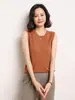 26 Estilo Nuevo Primavera y Verano Cuello Redondo 100% Lana Color Sólido Patrón Trenzado Sin Mangas Chaleco Holgado Casual Tejido de Hilo de Yangzi Finamente Hilado