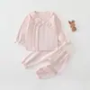 Conjunto de Top y Pantalón de Manga Larga para Bebé Otoño Algodón Puro Ropa para el Hogar Ropa de Exterior Temporada de Primavera y Otoño Cuello con Volantes Pijama de Princesa Dividido Conjunto de Dos Piezas