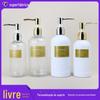 Premium Hotel Shampoo engarrafado 300mI listrado Shower Gel Garrafa pet Press Sabonete Mão Loção Garrafa Material da embalagem