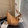 Bolso Cruzado de Gran Capacidad de Gama Alta para Viajes de Otoño e Invierno para Mujer 2025 Nuevo Bolso Dumpling Marrón Bordado con Lazo
