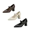 Colección Otoño 2026: Zapatos de Mujer de Piel Suave, Transpirables, Puntiagudos, de Tira Única, Cierre de Velcro, Tacón Grueso - Antideslizantes y Duraderos