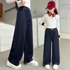 Jeans de Pierna Ancha con Bordado de Corazón Estilo Americano Vintage para Niñas, Pantalones Casuales y Relajados de Cintura Alta hasta el Suelo