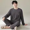 2026 Nuevo Estilo Ropa de Casa para Hombre Tallas Grandes Manga Larga Pantalón Largo Algodón Puro Cuello Redondo Suéter