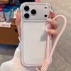 Capa de Celular Apple Transparente Colorida Sólida Duas em Uma Tendência Ip14/15 com Cordão