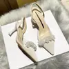 Sandálias femininas elegantes de bico fino para comércio exterior com strass, sem calcanhar, novo estilo primavera/outono 2026, salto agulha, sapatos de salto alto fechados, estilo europeu e americano