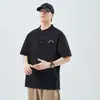 Camiseta Negra Nueva de Verano para Hombre Ropa de Verano Holgada Delgada Retro Americana Cuello Henry Algodón Puro Manga Corta Top Ins