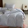 Juego de cuatro piezas de algodón puro teñido en hilo y lavado Clase A, funda nórdica de algodón puro a cuadros, juego de tres piezas para dormitorio de estudiante, 4 sábanas de cama
