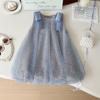 Vestido de Princesa para Niña Verano Nuevo Estilo Coreano Malla con Lentejuelas Vestido sin Mangas Vestido Brillante de Tirantes para Bebé Envío Transfronterizo