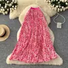 Falda de Moda Plisada Elástica Vintage Estampada para Mujer, Falda de Cintura Alta Línea A, Falda Larga para el Trabajo con Dobladillo Ancho y Caída, Verano