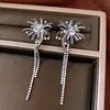 Pendientes Super Brillantes de Aguja Plateada con Borlas de Fuegos Artificiales de Circonita, Diseño Único de Nicho, Pendientes de Lujo Ligero y de Alta Gama para Mujer