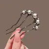 Novo Grampo de Cabelo Estilo Chinês para Coque com Pente de Quatro Dentes de Pérola Grampo de Cabelo Grampo de Cabelo em Forma de U Elegante Fazer Coque Pente de Cabelo