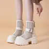 Tendencia de moda estilo británico negro para mujer 2026 nuevas sandalias de verano transpirables de malla hueca con suelas gruesas y botines que aumentan la altura