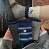 Sapatos Shang Meias de Algodão Femininas Estilo Coreano Bordado de Desenho Animado Meias Amontoadas Cor Azul Cinza Color Blocking Malha Laço Etiqueta de Tecido Meias de Algodão Sem Costura