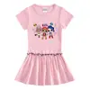 2023 novo verão estilo coreano roupas infantis vestido de manga curta algodão bebê orelha de madeira plissado estilo ocidental saia fina