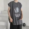 Camiseta Masculina Sem Manga de Verão Estilo Coreano ins Solta Bonita Simples Colete Casual Tendência Marca Versátil Gola Redonda Top