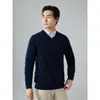 Suéter Masculino de Caxemira para Outono e Inverno Espessado Gola V Casual de Negócios Malha de Lã Tricô Plus Size Roupas Masculinas Suporte