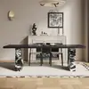 Mesa y Sillas de Comedor Colgantes de Losa de Roca Negra Pura Estilo Italiano, Estilo Bauhaus, Tamaño Grande, Escritorio Rectangular Simple Moderno para Té y Estudio